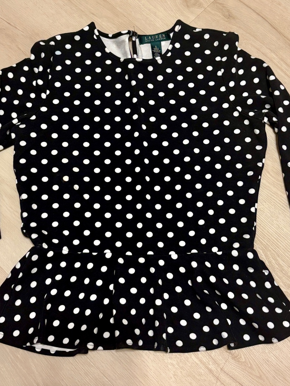 Ralph Lauren Black and White Polka Dot Peplum Top